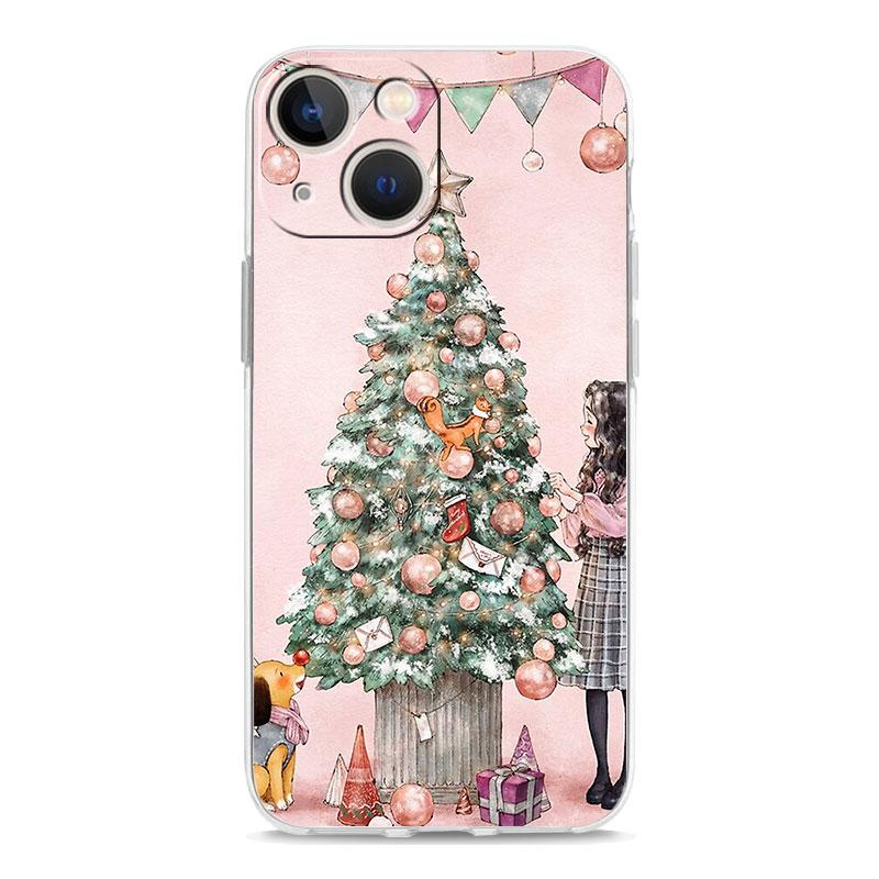Christmas Art Girls Coffee Transparent Phone Case For iPhone 15 14 13 12 11 Pro Max XS X XR SE 7 8 Plus TPU Lens Protect Cover