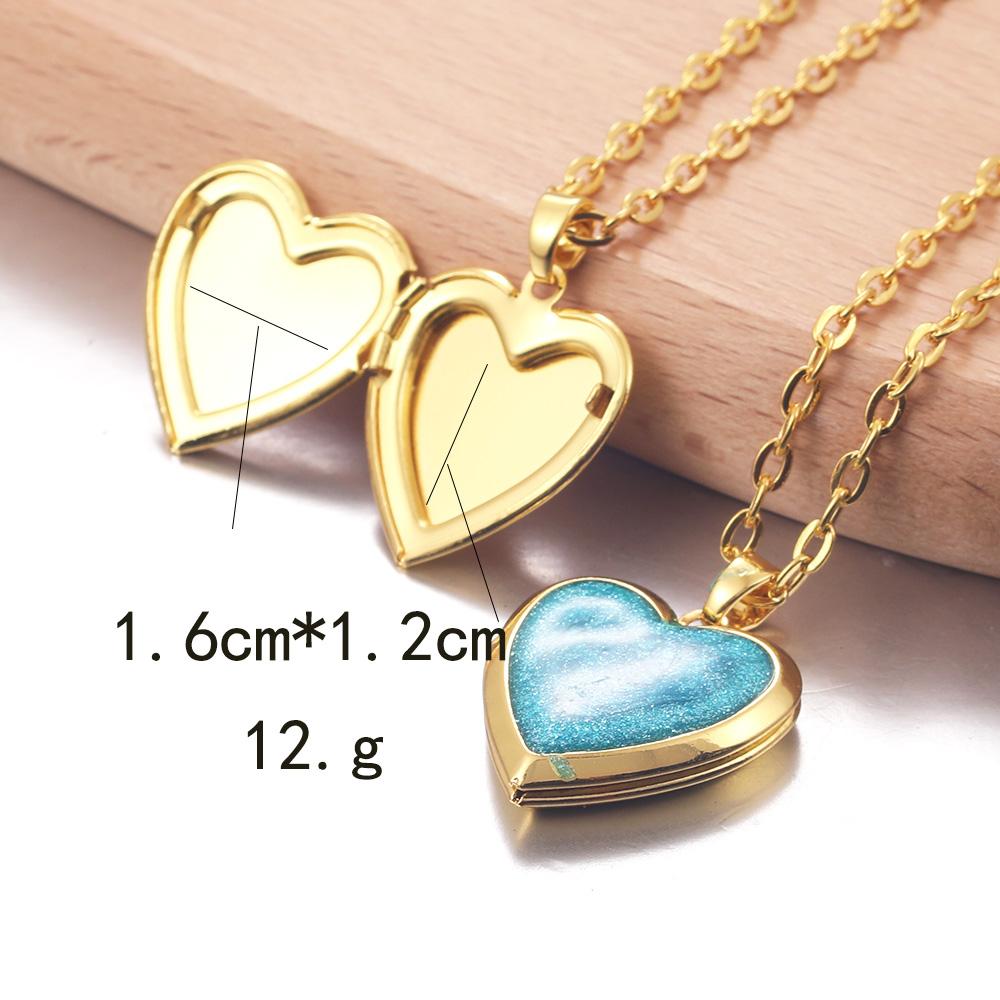 Golden Locket Pendant Mood Necklace Emotion Women Men Lovers Photo Frame Box Choker Necklaces Fashion Love Enamel Jewelry