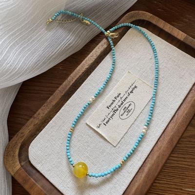 Titanium Steel Turquoise Agate Pearl Beaded Necklace Light Luxury Niche Fashion Versatile High Sense Exquisite Temperament Necklace Women