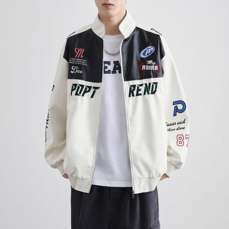 New American PU Motorcycle Printed Leather Jacket Men's Spring and Autumn Pilot Men's Jacket Letters