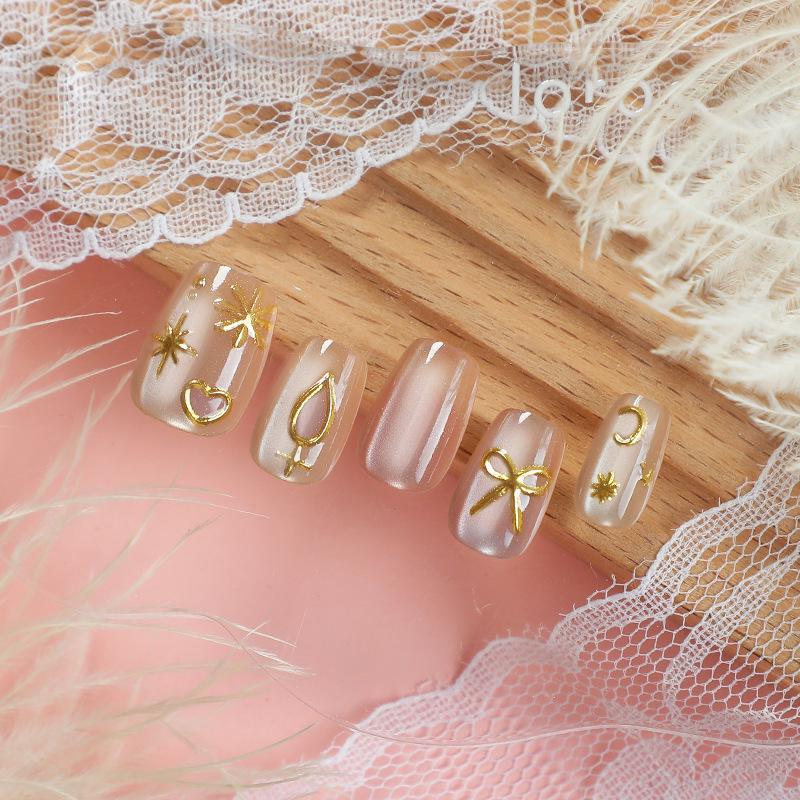 

Heart-Shaped Cat Eye Gold Foil Ultra Short Nail Art Tips - Bestseller Specialty Recommendation