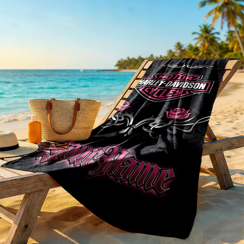 Harley-davidson Motorcycles Personalized Text Beach Towel Super Soft Microfiber Quickdry Fabric
