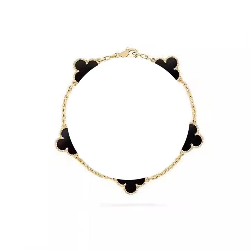 Premium Four-Leaf Clover & Five-Flower Bracelet for Women - White Mother-of-Pearl & Red Shell, Real Gold Plated, Non-Fading, 15mm