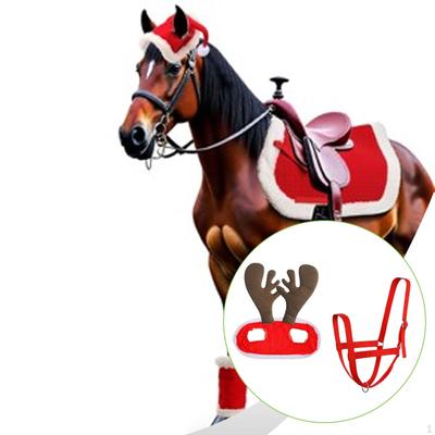 Gorro de Papai Noel para Cavalo Gorro de Natal e Rédeas Fantasia Cavalos Acessório de Natal