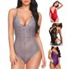 Sexy bodysuit for kvinner Gjennomsiktig blonder Skinny Lavt utsnitt V-hals Ryggløs Ermeløs Uthult blomsterbroderi Justerbare stropper Ensfarget bryllupsreise