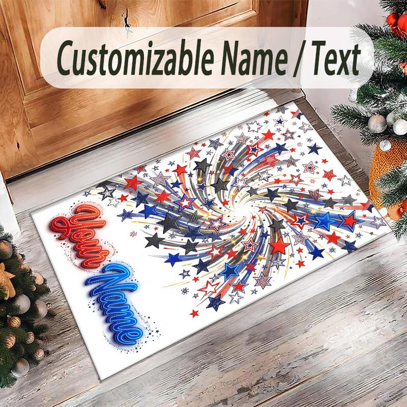 Space Cosmic Theme Crystal Velvet Rug Personalized Custom Name Text Soft Floor Mat Home Decor