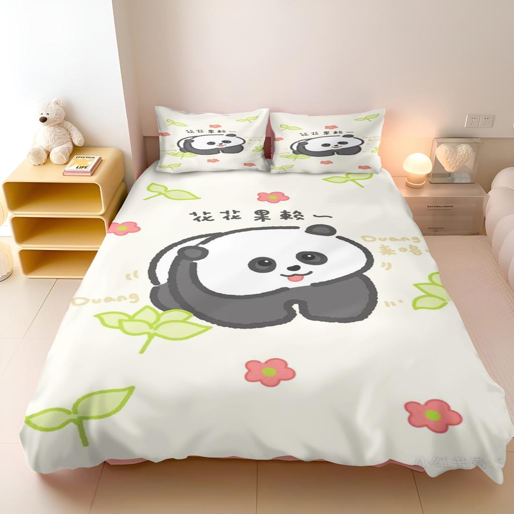 Miniso Duvet Cover Panda Cartoon Full Cute Children'S Bedroom 100% Polyester Adult Gift 2/3Pcs Bedding Set