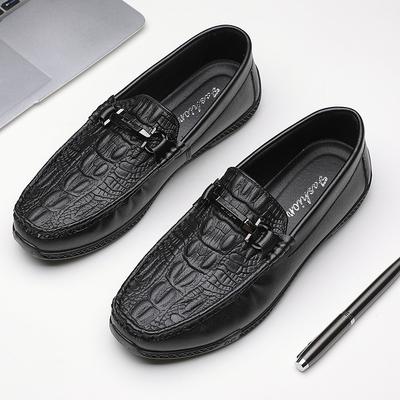 New Doudou Shoes Men's Business Casual Leather Shoes Fashion Soft Sole Breathable British Driving Crocodile Pattern Shoes Men