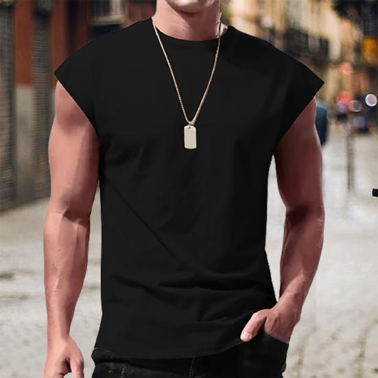 Men Summer T-shirt Sleeveless Solid Color Pullover Comfortable Breathable Daily Wear Casual Round Neck Men Summer Vest Men Clothes