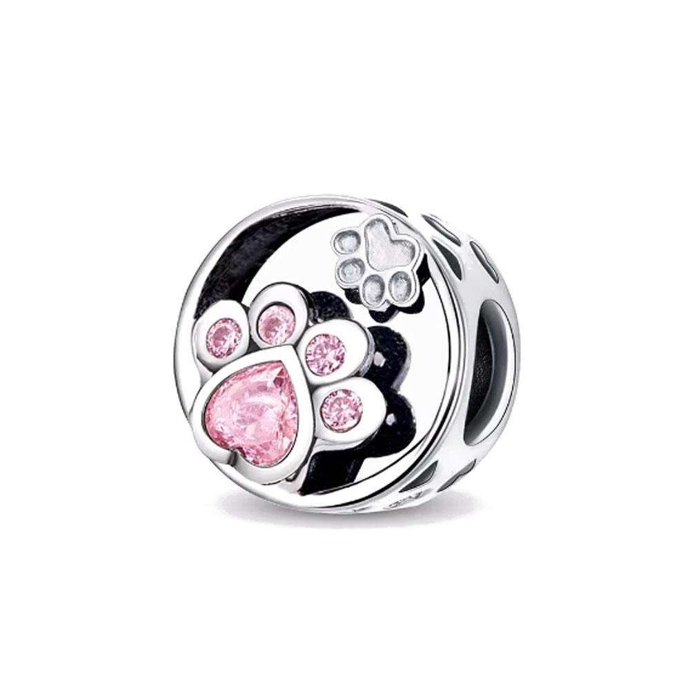 Shiny Zircon Puppy Wolf Charms Dog Claw Bones Clip Beads Safety Chain Pendant Fit Bracelet Women DIY 925 Silver Jewelry