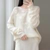2026 Autumn/Winter Pure Wool Hand-Embroidered Women's Loose Sweater with Round Neck and Long Sleeves