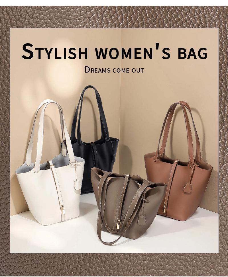 Extra Large Genuine Leather Single Shoulder Market Basket Bag - Top Layer Cowhide Exquisite Women's Handheld Bucket Bag