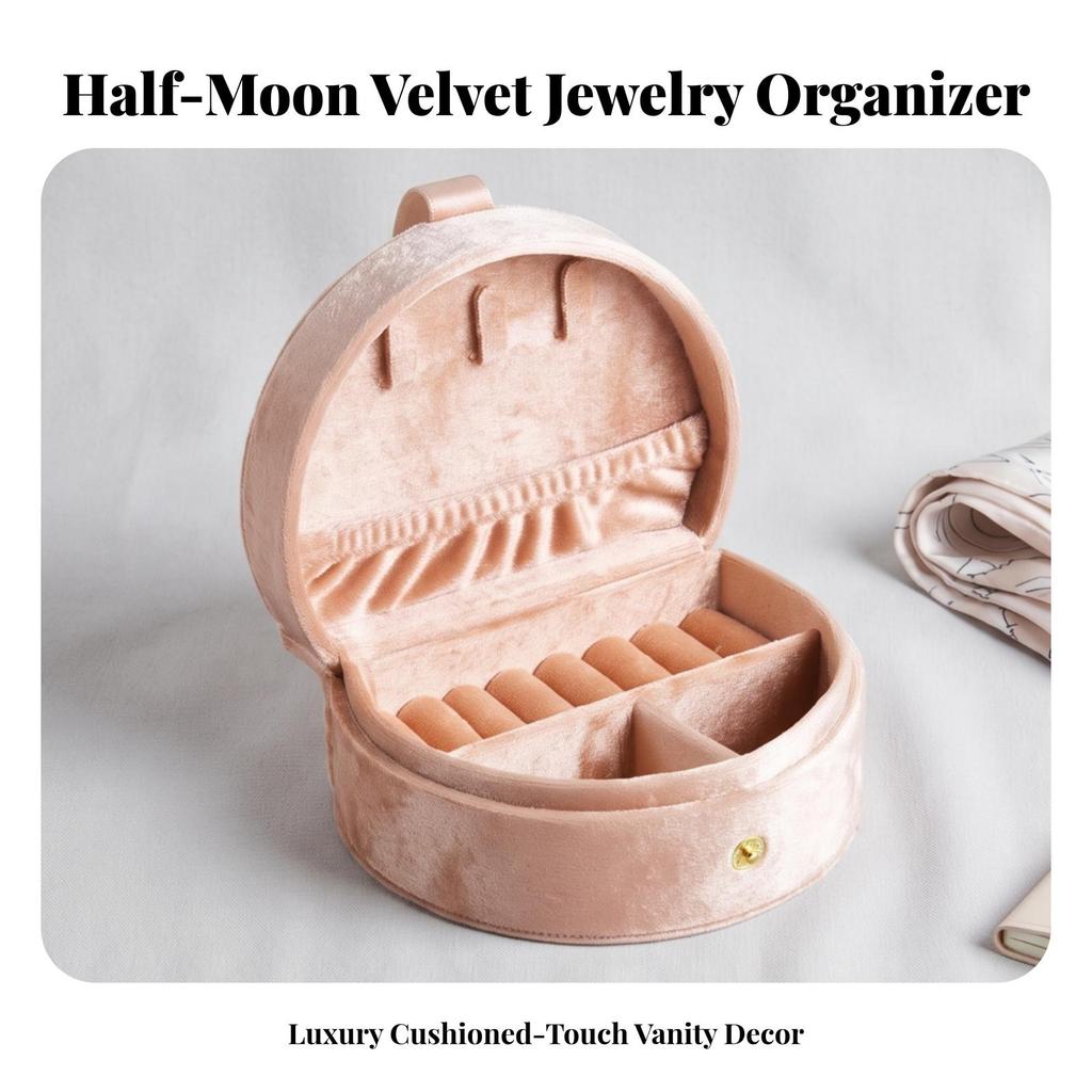 Compact Velvet Jewelry Box with Snap Closure Elegant Round