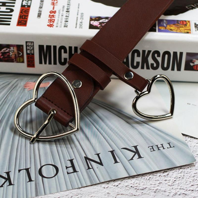 Korea Japan Style Soft Girl Love Heart Metal Buckle Pu Leather Belts Ladies Office Work Runway Belt