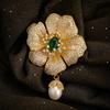 Vintage Court Fur with Accessories, Green Agate Camellia Brooch Dual Use