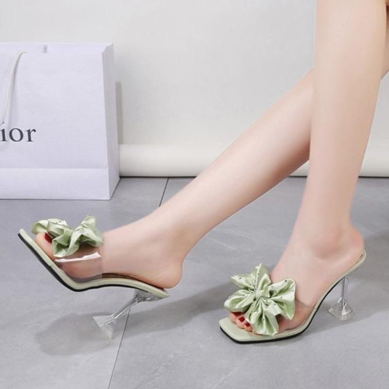 Shoes Black with Bow Rhenstone Sexy Women's Slippers and Ladies Sandals Heel Slides New Collection Unique Small Size Easy Wears