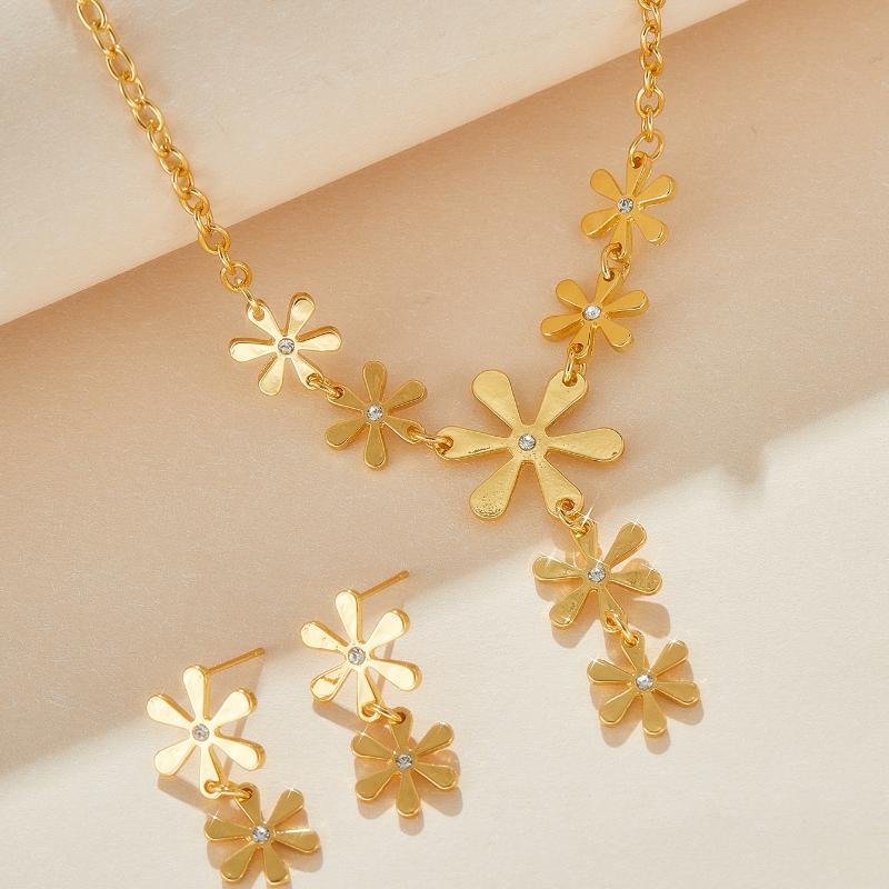 

Европейский и американский модный простой золотой цвет набор серьги-ожерелье с цветком для женской помолвки, свадьбы, циркониевые аксессуары