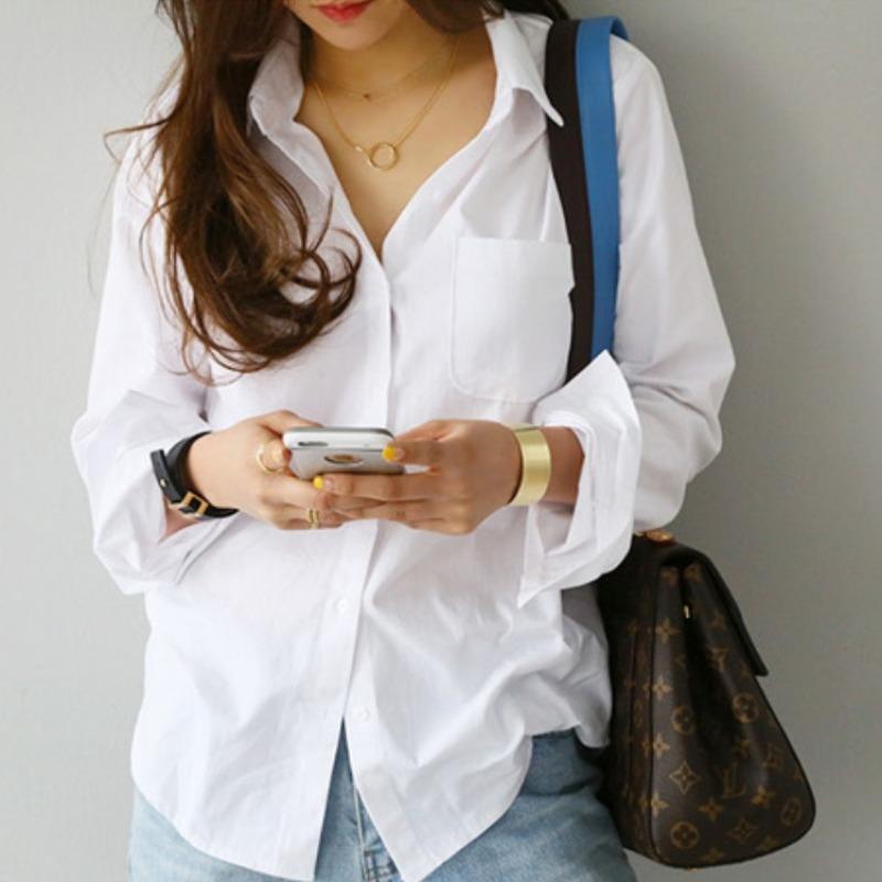 Bomull Dameskjorter og bluser Langermet hvit skjorte topper Uformell turn-down krage OL stil løs kvinne bluse