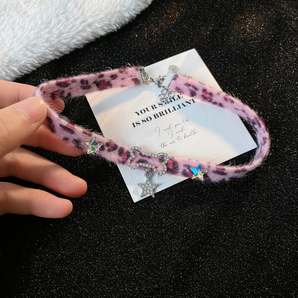 Plüsch Leopard Knochen Halskette Choker Koreanische Kawaii Fashion Star Anhänger Halskette Harajuku Sexy Zubehör Frauen Y2K Schmuck Geschenk