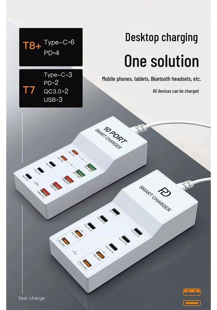 72W Inteligentna Listwa Ładowarki USB z Wieloma Portami do Szybkiego Ładowania Telefonów Android, Apple, Type-C