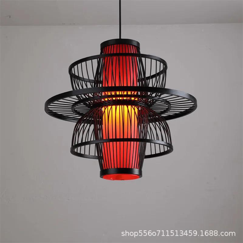 Chinese style bamboo pendant lamp, retro lamp, homestay, hotel, tea house, tea room, handmade bamboo woven lantern pendant lamp