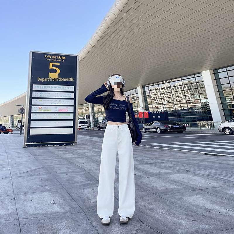 Women s 2026 Winter White Plus Size High-Waist Straight Slim Wide-Leg Jeans Extra Small