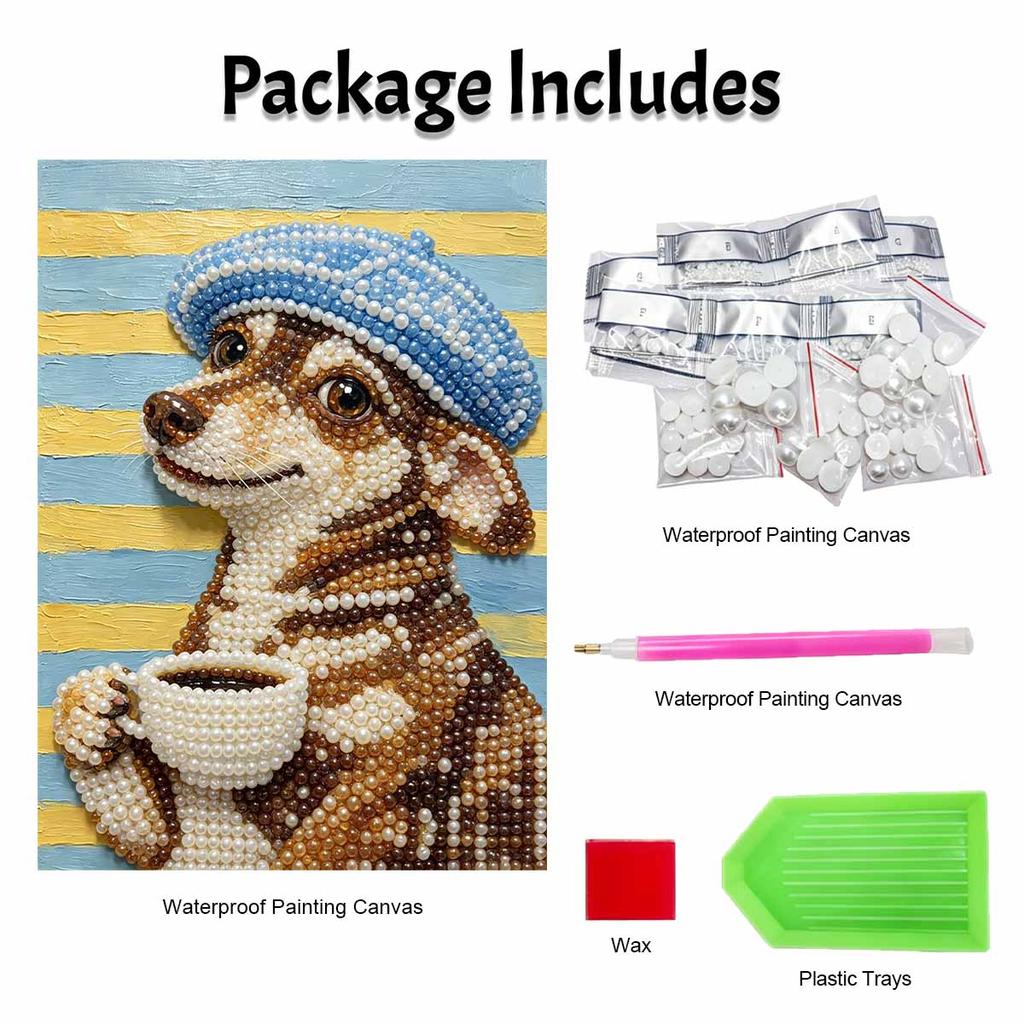 Pearl painting diy sticky diamond creative cute dog with blue hat and cup diamond painting kit living room hanging painting