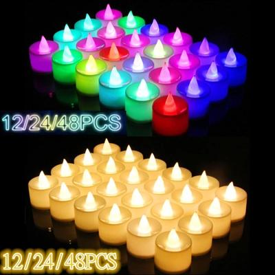 12/24/48 szt. Bezpłomieniowe Lampki LED Świeczki Zasilane Bateryjnie Świeczki Tealight Romantyczne Świeczki Herbatniczki na Przyjęcie Urodzinowe Dekoracje Ślubne