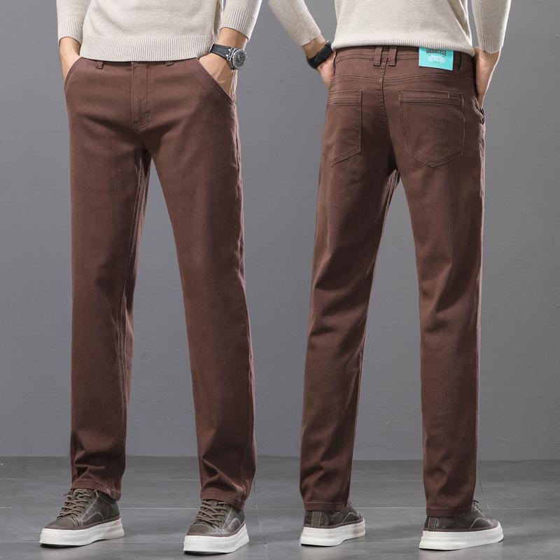 

Легкие роскошные джинсовые брюки для мужчин Прямые эластичные однотонные летние легкие нового стиля Повседневные длинные брюки 40 коричневый