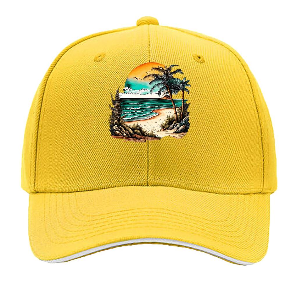 Beach Palm Sunset Graphic Sandwich Baseball Cap