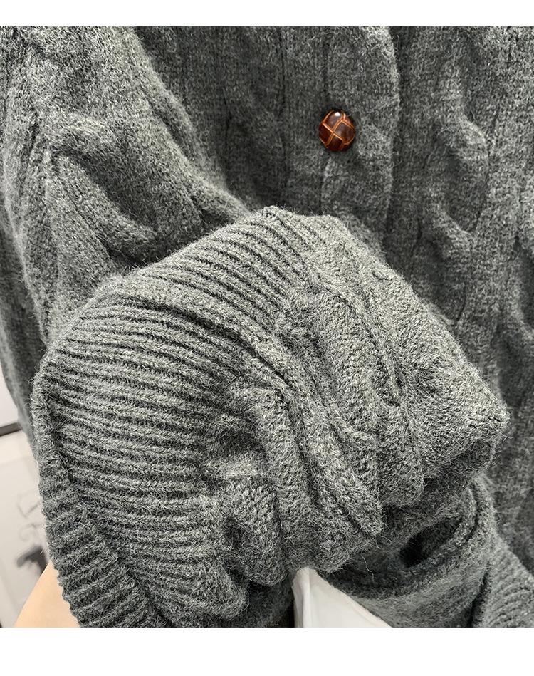 Green Knit Cardigan Sweater Coat - Women's High-End Korean Style Outerwear for Spring and Autumn