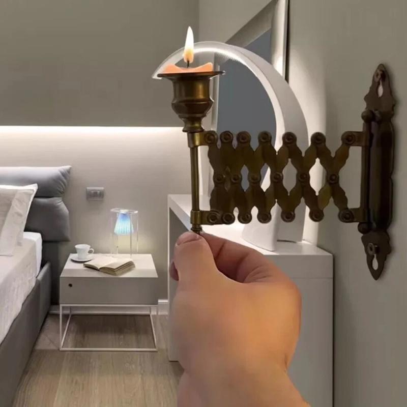 Vintage Style Extendable Taper Candle Holder Wall Mounted Candlestick Rack Decor