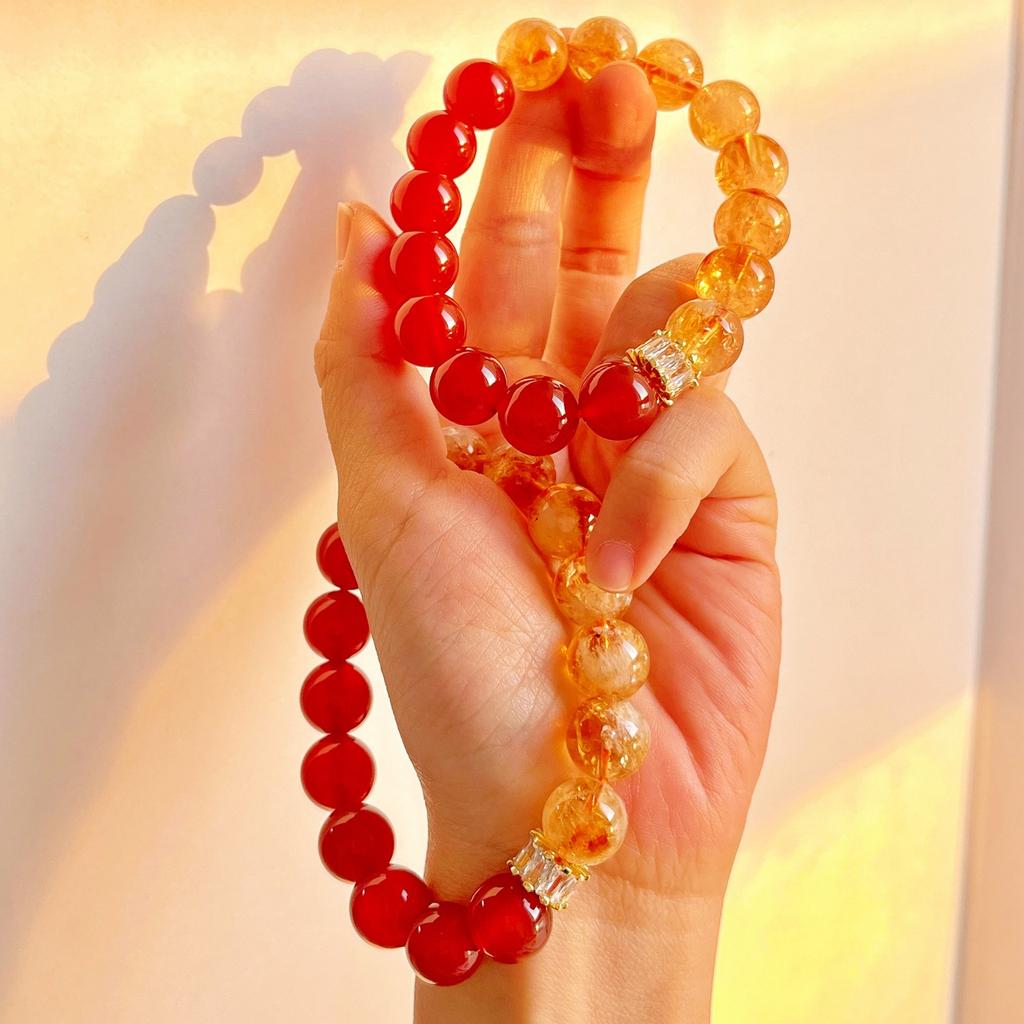Large Particle Design Sense 12Mm Natural Citrine Chalcedony Bracelet Bracelet