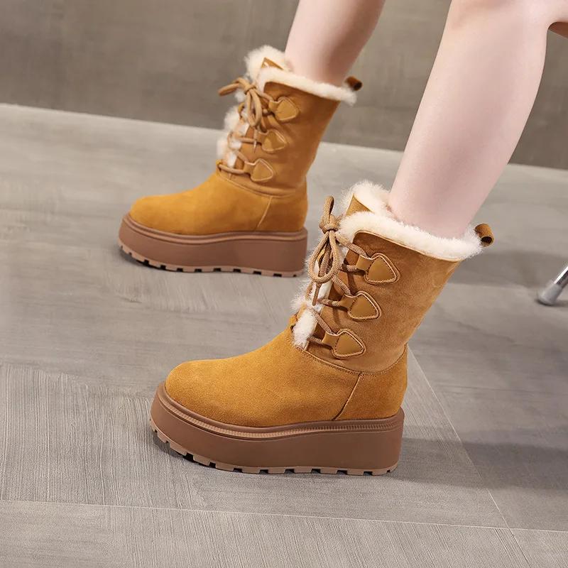 9 см коровья замша натуральная кожа ботильоны на плоской подошве обувь на танкетке зимние — фото 3