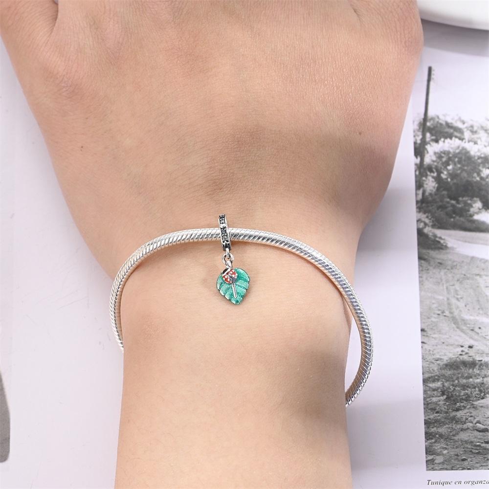 Original Copper Charms Luxury Green Leaf Pendant Ladybug Beads Fit Bracelet Diy Women Making Delicate Gift