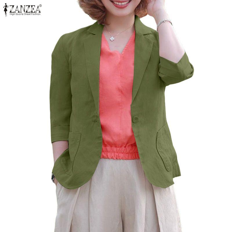 ZANZEA Women Casual Suit Collar Solid Color Long Sleeve Thin Cardigan Tops