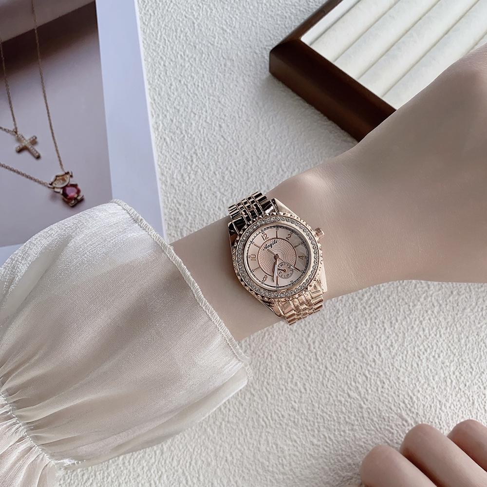Gold Silver Steel Belt Diamond-encrusted High-end Women's Watch Simple Scale Alloy Rhinestone Quartz Watch Batch Watch