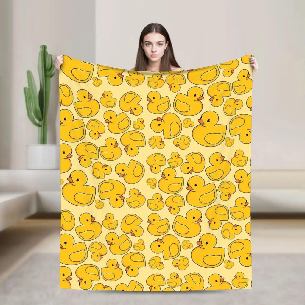 White Rubber Ducky Pattern Plush Blanket for Kids Soft Flannel Bedding Throw Warm Outdoor Use Quality Bedspread Gift Idea