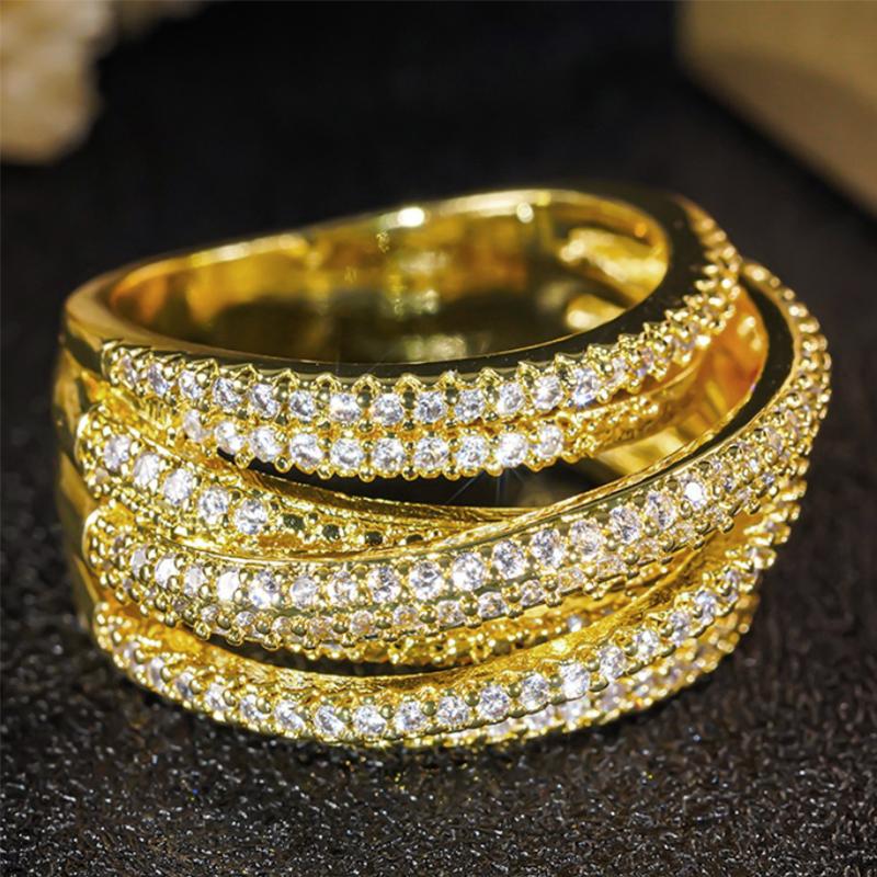 Huitan Luxury Rings Female Novel Multi-level Designed Finger Accessories with Shiny Cubic Zirconia Charms Wedding Band
