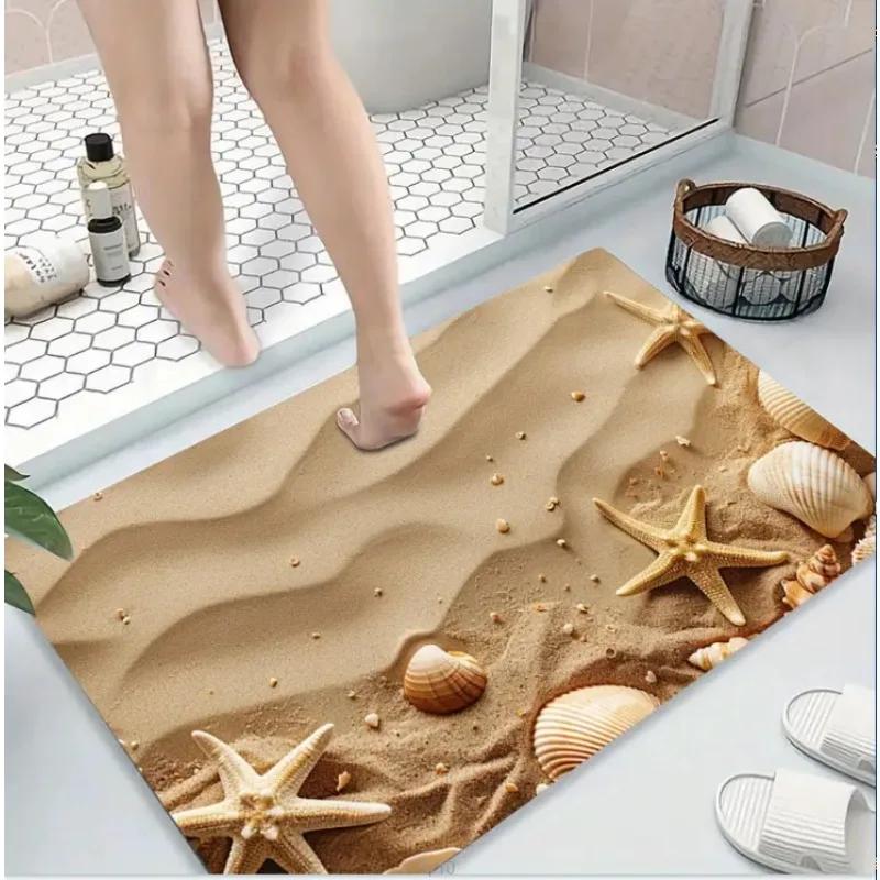 Beach Waves Carpet Mat 3D Shells Starfish Rug Welcome Text Sand Non-Slip Home Decoration Seaside Floor Mats Welcome Mat Door Mat