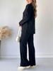 Spring 2026 Ribbed High Neck Knitted Women's Solid Color Two-Piece Set