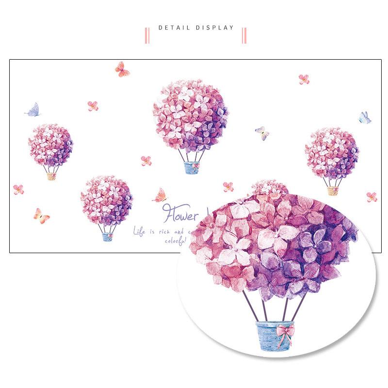Creative Pink Purple Hot Air Balloon Wall Sticker Self Adhesive Wallpaper Decal for Bedroom Living Room Home Wall Decor