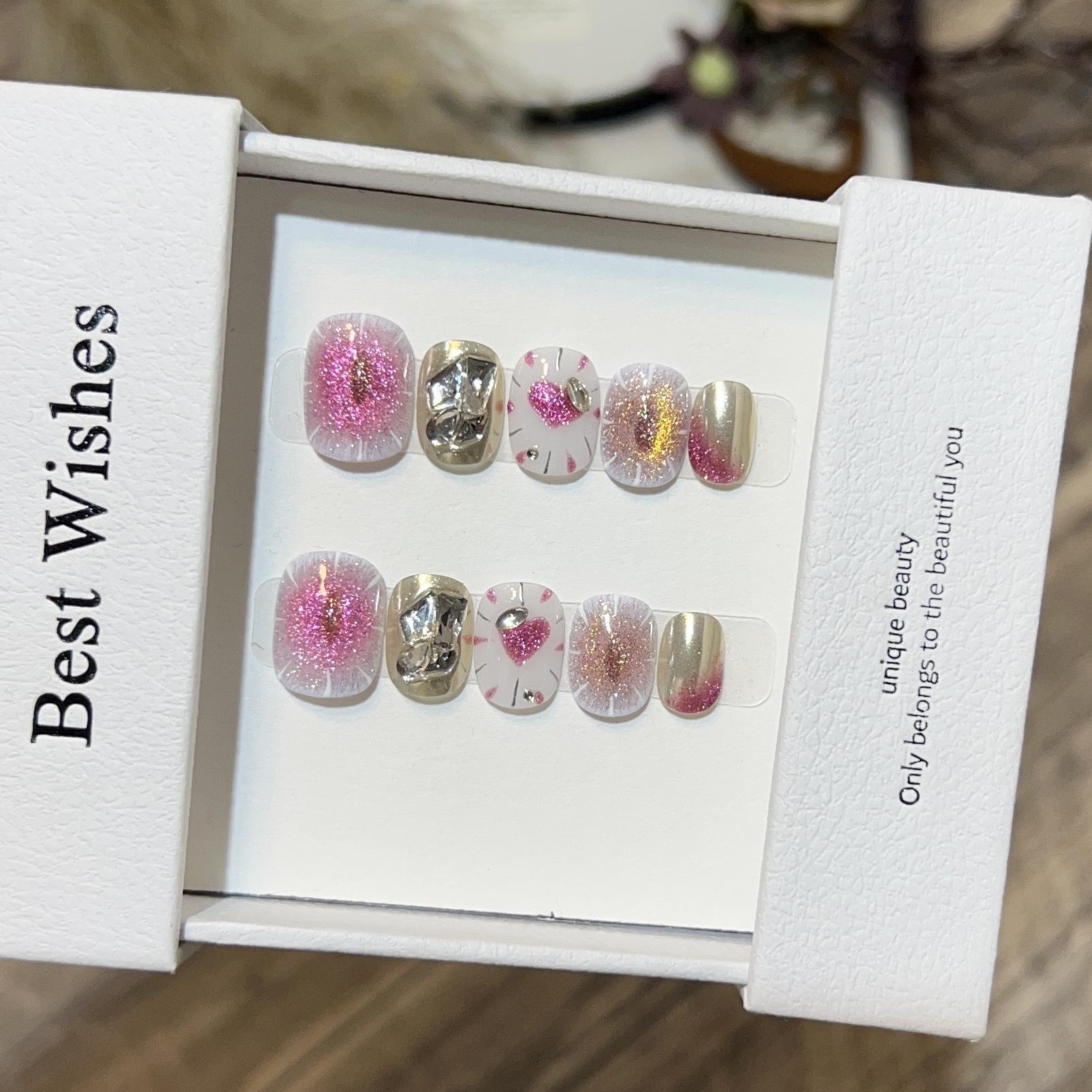 

Чистая ручная броня для ношения Короткий милый и крутой дизайн ногтей «кошачий глаз» Ручная роспись «демонический глаз» Накладные ногти Съемные ногти Large L