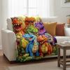 Flannel Throw Blanket Cute Smiling Dinosaur Blanket HD Digital Print for Sofa Bed Home Office Outdoor Camping Chair Warm Blanket