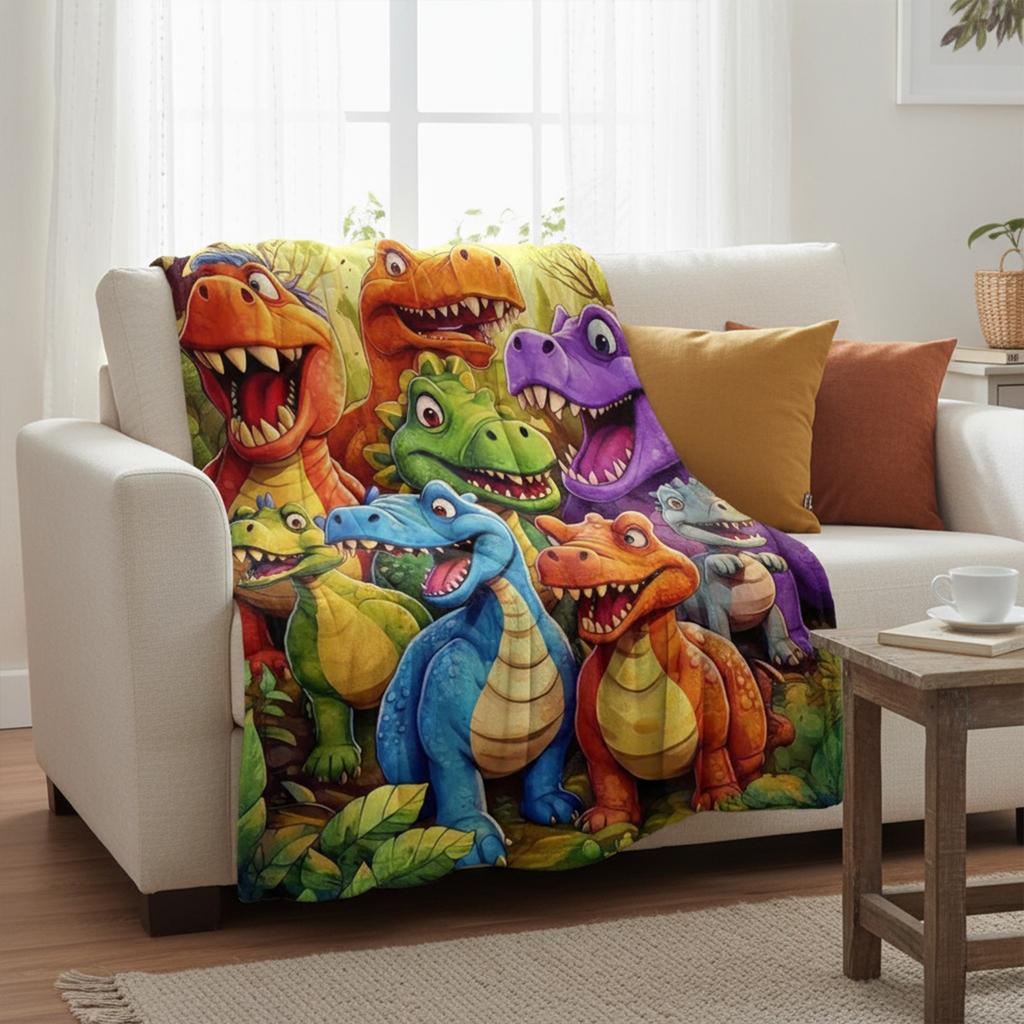 Flannel Throw Blanket Cute Smiling Dinosaur Blanket HD Digital Print for Sofa Bed Home Office Outdoor Camping Chair Warm Blanket
