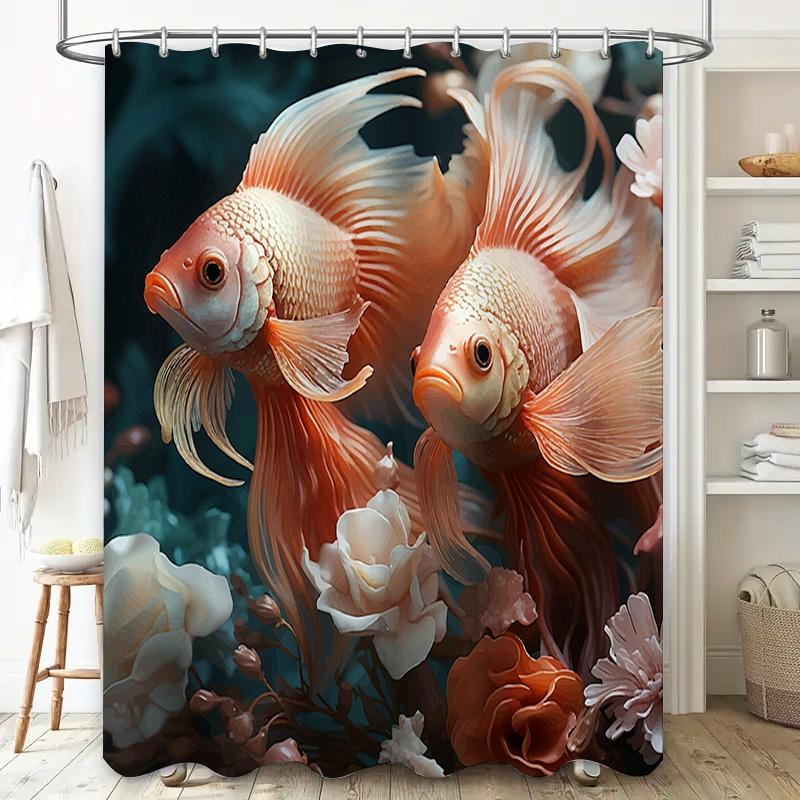 Modern Bathroom Decor Shower Curtain Waterproof Fabric Fish Print Home Decoration Accessories Pink Gold Color 180x240cm