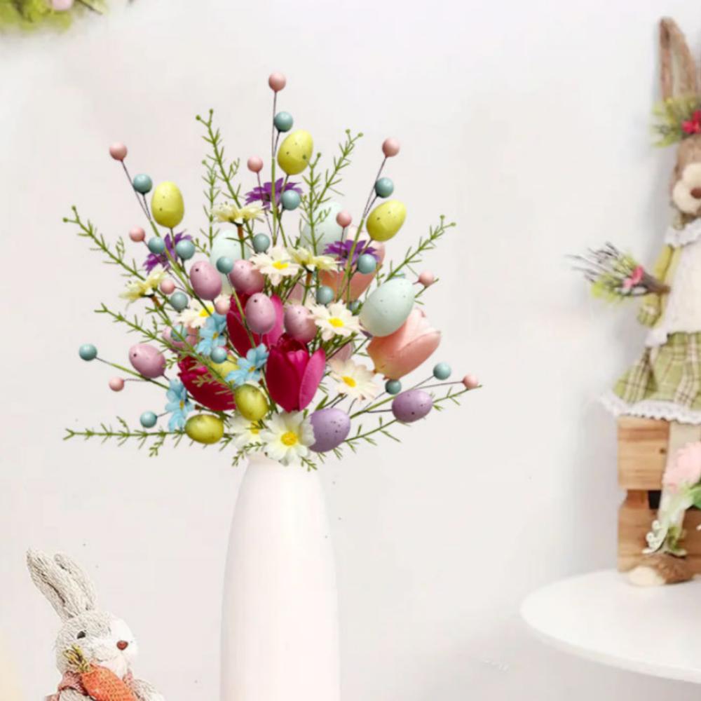 2026 Easter Decors Colorful Egg Artificial Flowers Tulips Daisies Bouquet Cuttings Tree Branch Party Supplies Easter Decoration