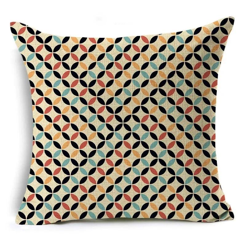 Retro Geometry Linen Pillowcase Car Office Seat Linen Cushion Cover Sitting Room Sofa Decorative Pillowcase 45*45Cm