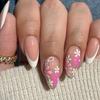24 stuks Amandel Press-on Nagels Bloemen French Nepnagels Acryl Kunstnagels, Kunstnagels Lijm op Nagels voor Dames Meisjes