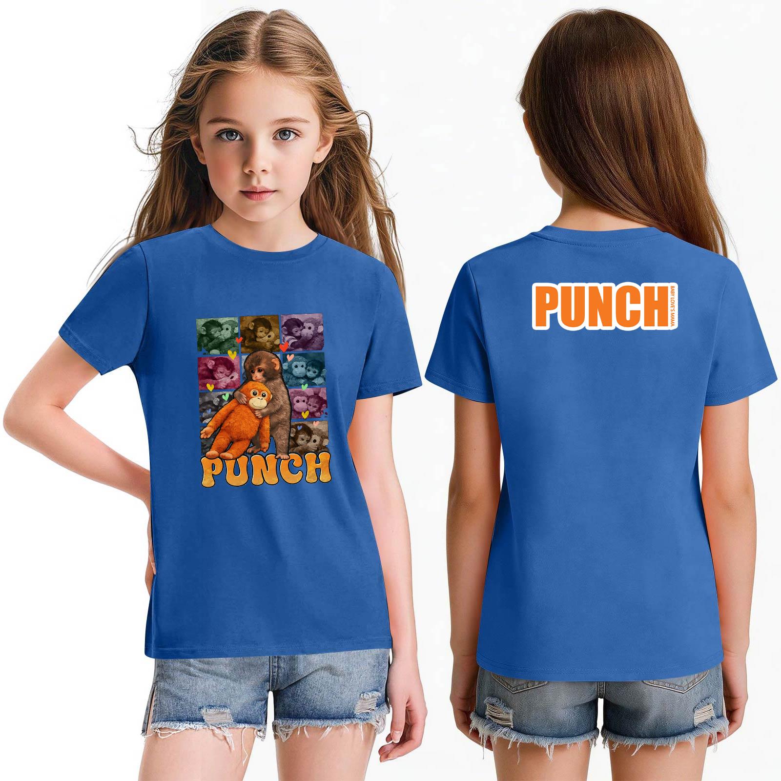 

Short Sleeve Crew Neck T Shirt for Girls Soft Cotton Youth Top with Animal Graphic Print Casual Style Tee 150 синий